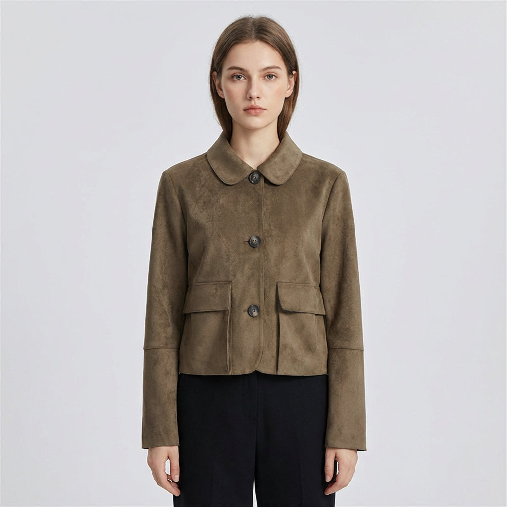 Haven Aria Women’s Cropped Jacket | Button-Front, Classic Collar