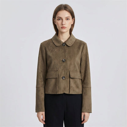 Haven Aria Women’s Cropped Jacket | Button-Front, Classic Collar