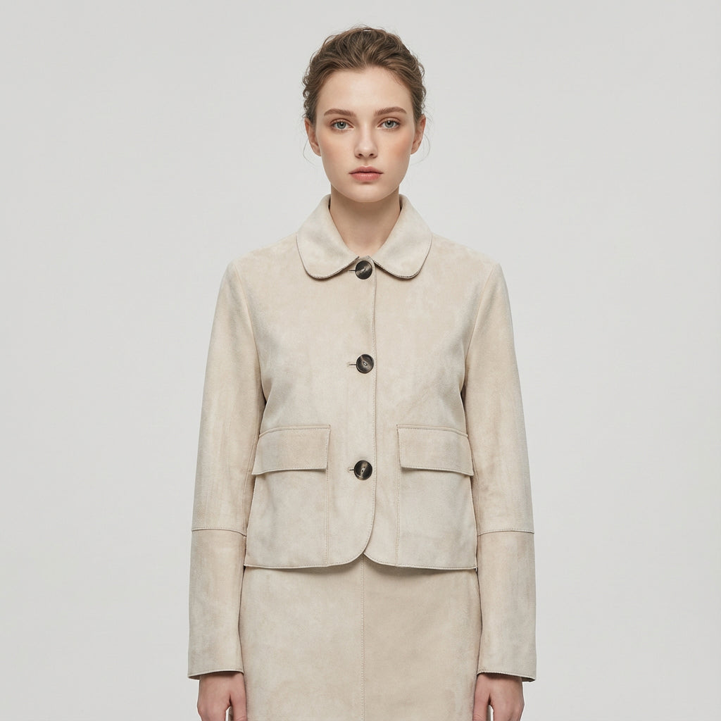 Haven Aria Women’s Cropped Jacket | Button-Front, Classic Collar