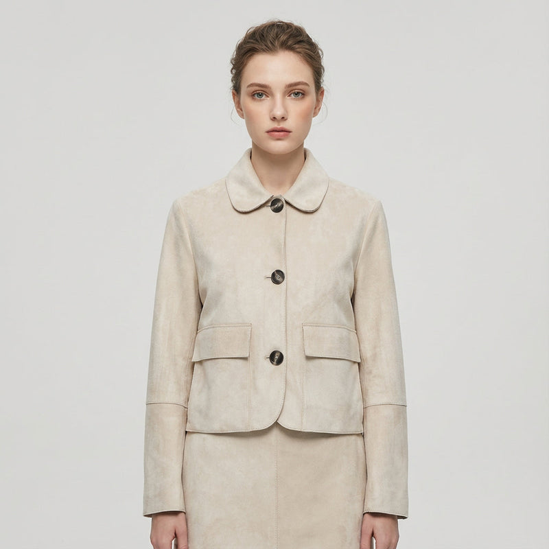 Haven Aria Women’s Cropped Jacket | Button-Front, Classic Collar