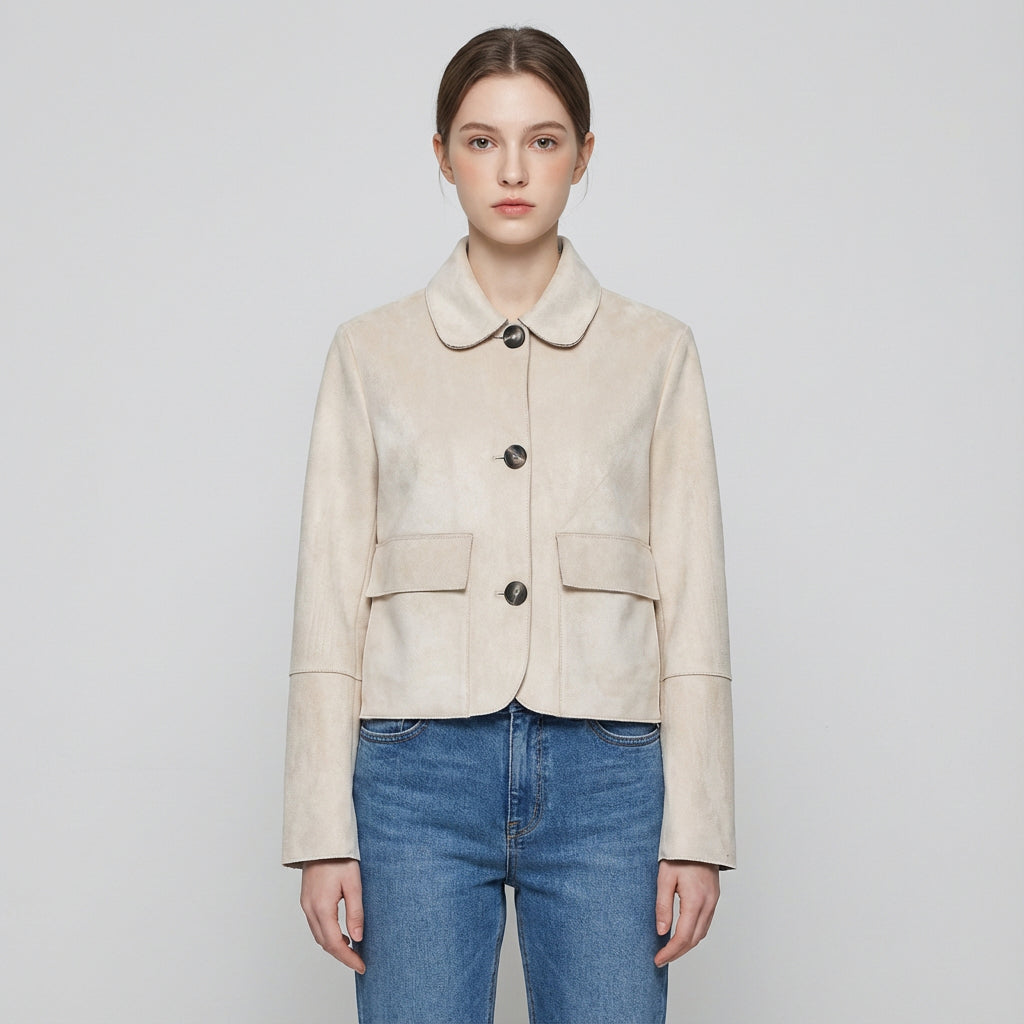 Haven Aria Women’s Cropped Jacket | Button-Front, Classic Collar