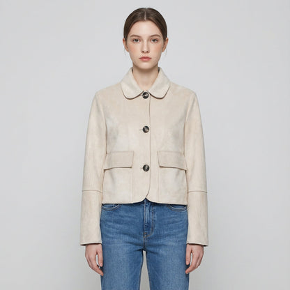 Haven Aria Women’s Cropped Jacket | Button-Front, Classic Collar