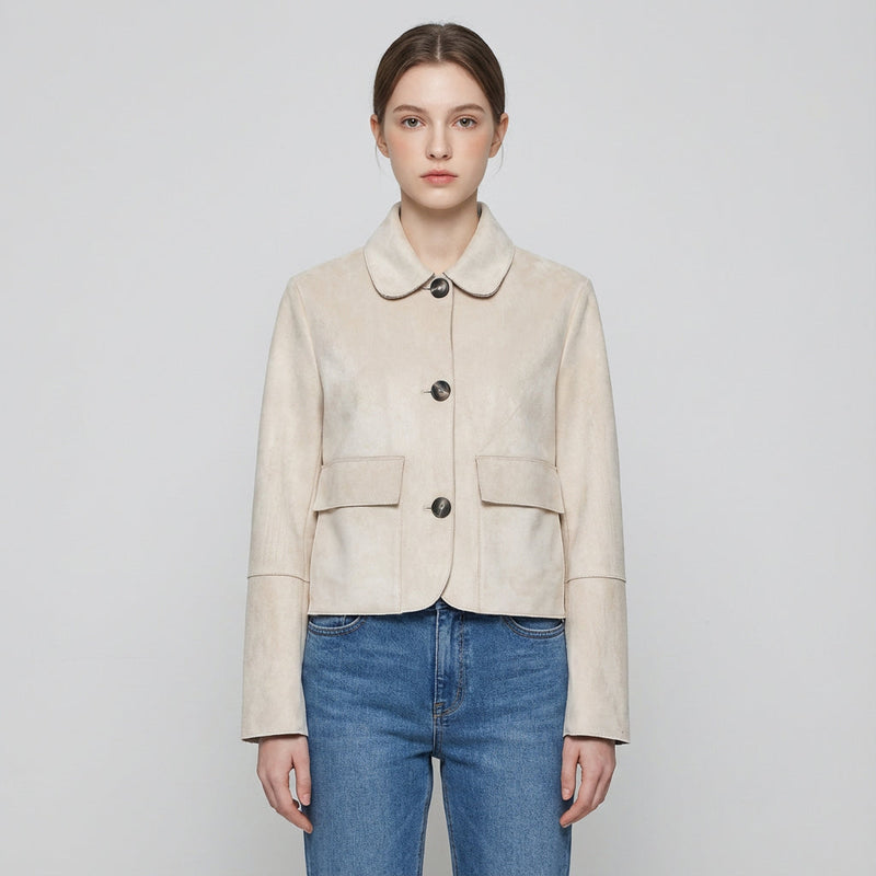 Haven Aria Women’s Cropped Jacket | Button-Front, Classic Collar