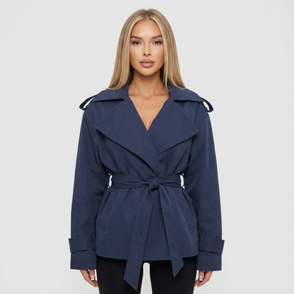 Meadow Aria Women’s Belted Trench Jacket | Cropped Length, Wrap Front