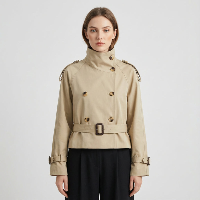 Chaqueta Trench Cortada para Mujeres de Elena | Cintura con Cinturón, Diseño Doble Botonadura