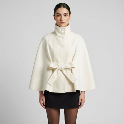 Elowen Women’s High-Neck Cape Jacket | Belted Waist, Cape Silhouette