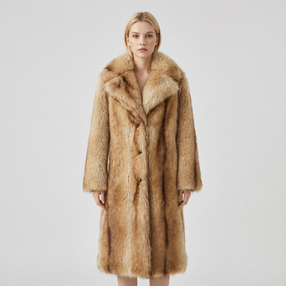 Nina Women's Maxi Coat | Faux Fur, Striped Design