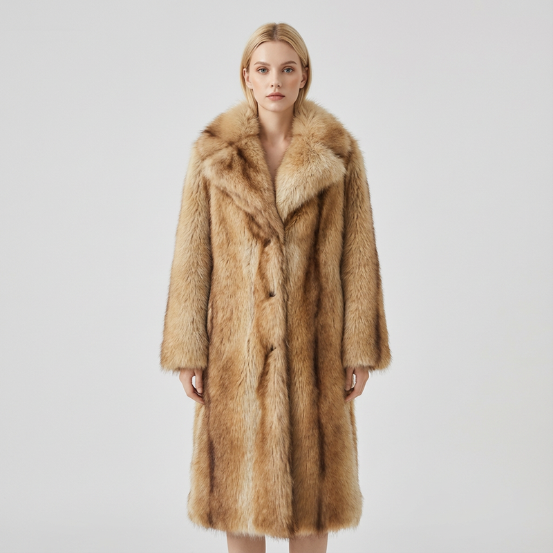 Nina Women's Maxi Coat | Faux Fur, Striped Design