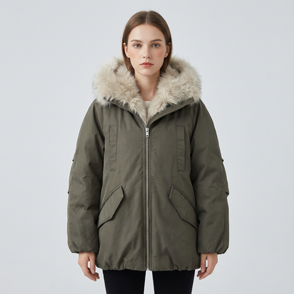 Cleo Women's Puffer Jacket | Faux Fur Collar, Casual Down Insulation