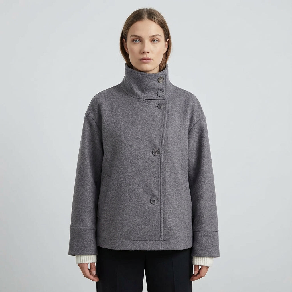 Chaqueta con Cuello Erguido para Mujeres de Clara | Cierre de Botones en la Parte Frontal, Largo Corto