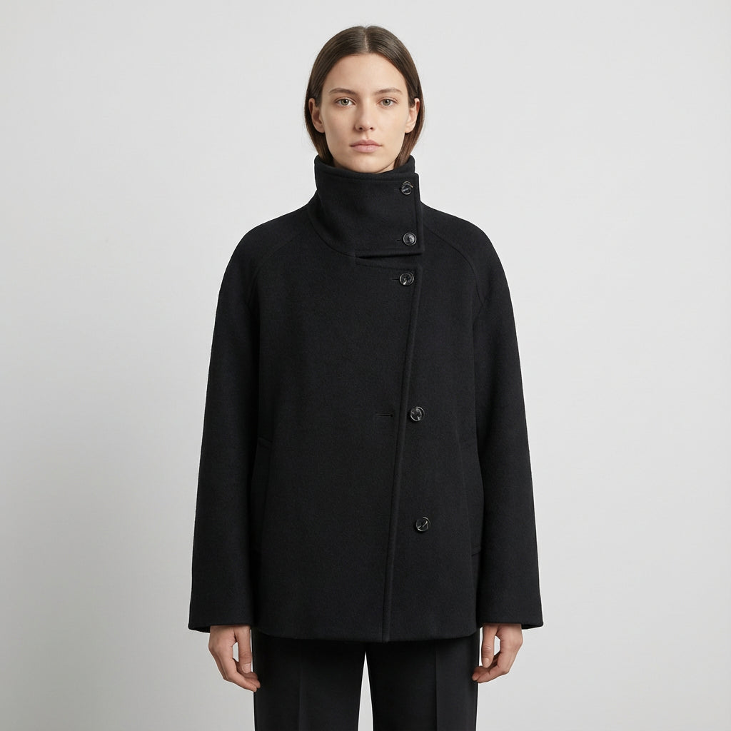 Chaqueta con Cuello Erguido para Mujeres de Clara | Cierre de Botones en la Parte Frontal, Largo Corto