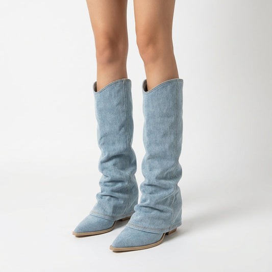 Kennedy Women's Knee High Boots | Denim Design, Casual Chic Statement