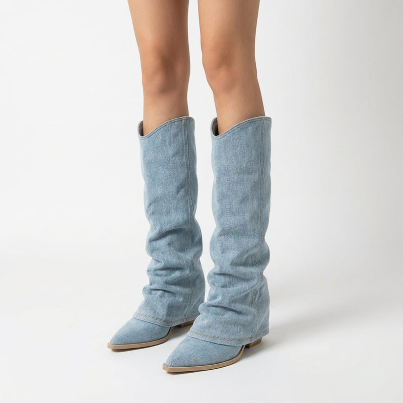 Kennedy Women's Knee High Boots | Denim Design, Casual Chic Statement