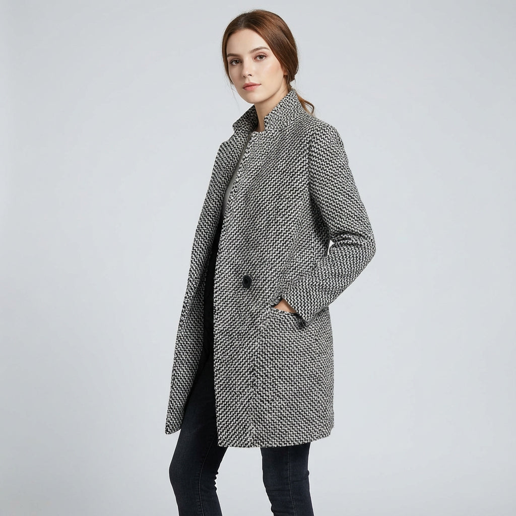 Haven Holly Women's Winter Coat | Tailored Houndstooth Fabric, Mid-Length Design
