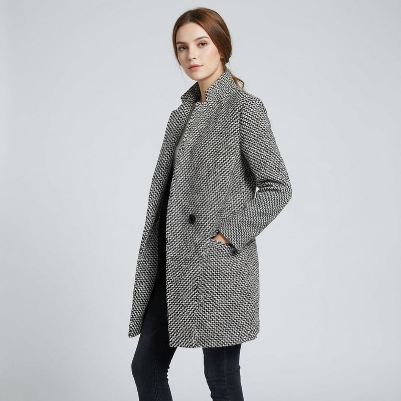 Haven Holly Women's Winter Coat | Tailored Houndstooth Fabric, Mid-Length Design