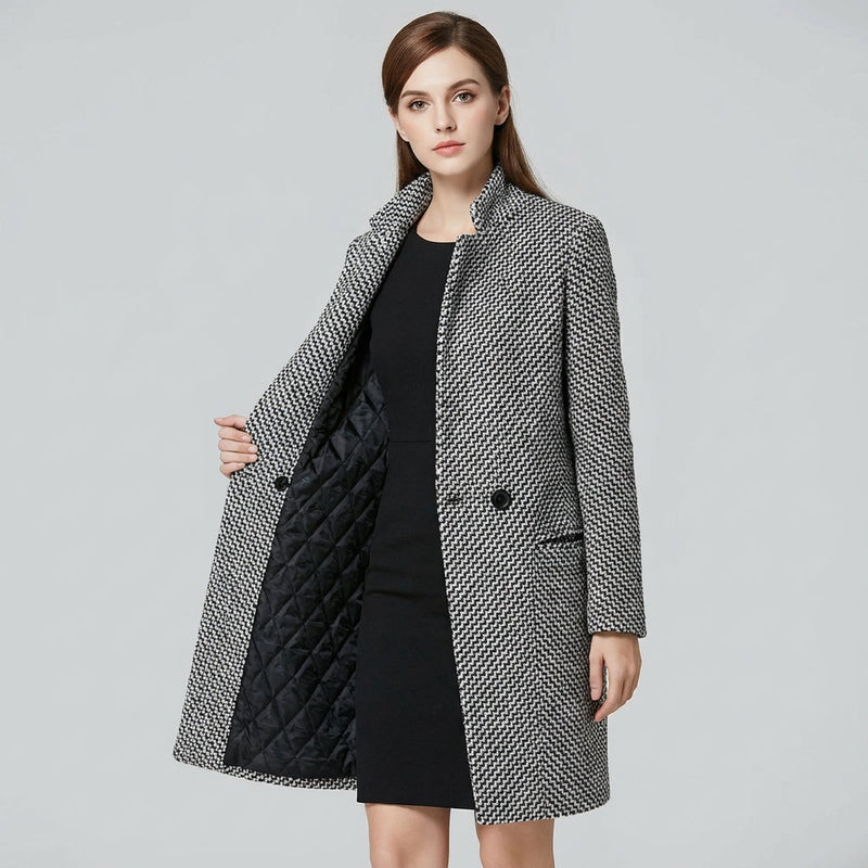 Haven Holly Women's Winter Coat | Tailored Houndstooth Fabric, Mid-Length Design