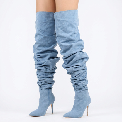 Pia Women's Thigh High Boots | Plaid Over Knee, Pointed Toe