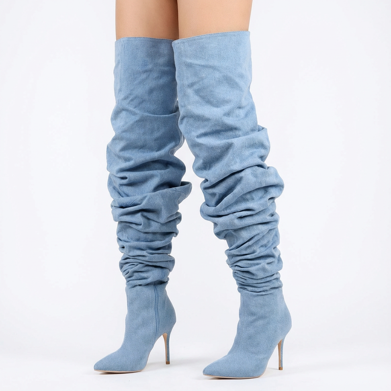 Pia Women's Thigh High Boots | Plaid Over Knee, Pointed Toe