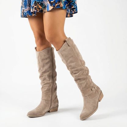 Aurora Women’s Knee High Boots | Low Block Heel, Strap Detail