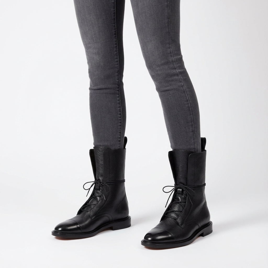 Jade Women’s Lace-Up Mid-Calf Boots | Flat Sole, Timeless Leather Look