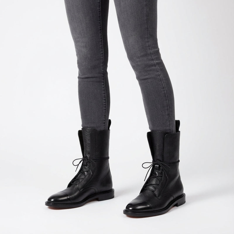 Jade Women’s Lace-Up Mid-Calf Boots | Flat Sole, Timeless Leather Look