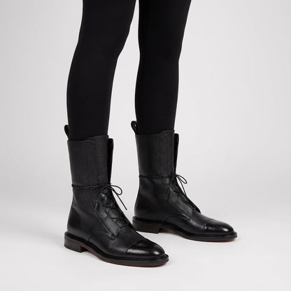 Jade Women’s Lace-Up Mid-Calf Boots | Flat Sole, Timeless Leather Look