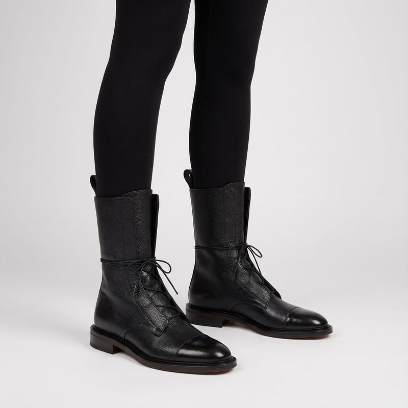 Jade Women’s Lace-Up Mid-Calf Boots | Flat Sole, Timeless Leather Look