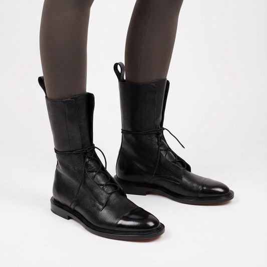 Jade Women’s Lace-Up Mid-Calf Boots | Flat Sole, Timeless Leather Look