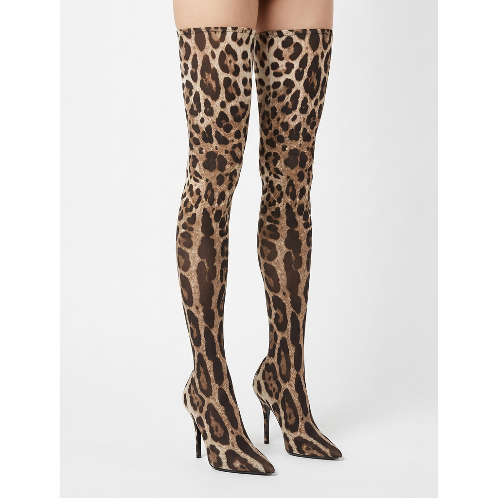 Zarina Women’s Thigh High Boots | Leopard Print, Pointed Toe