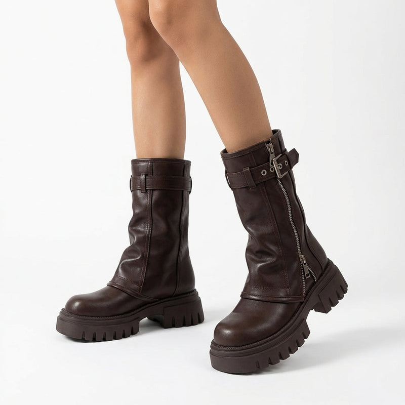 Ravenna Women's Combat Boots | Buckle Strap, Lug Sole