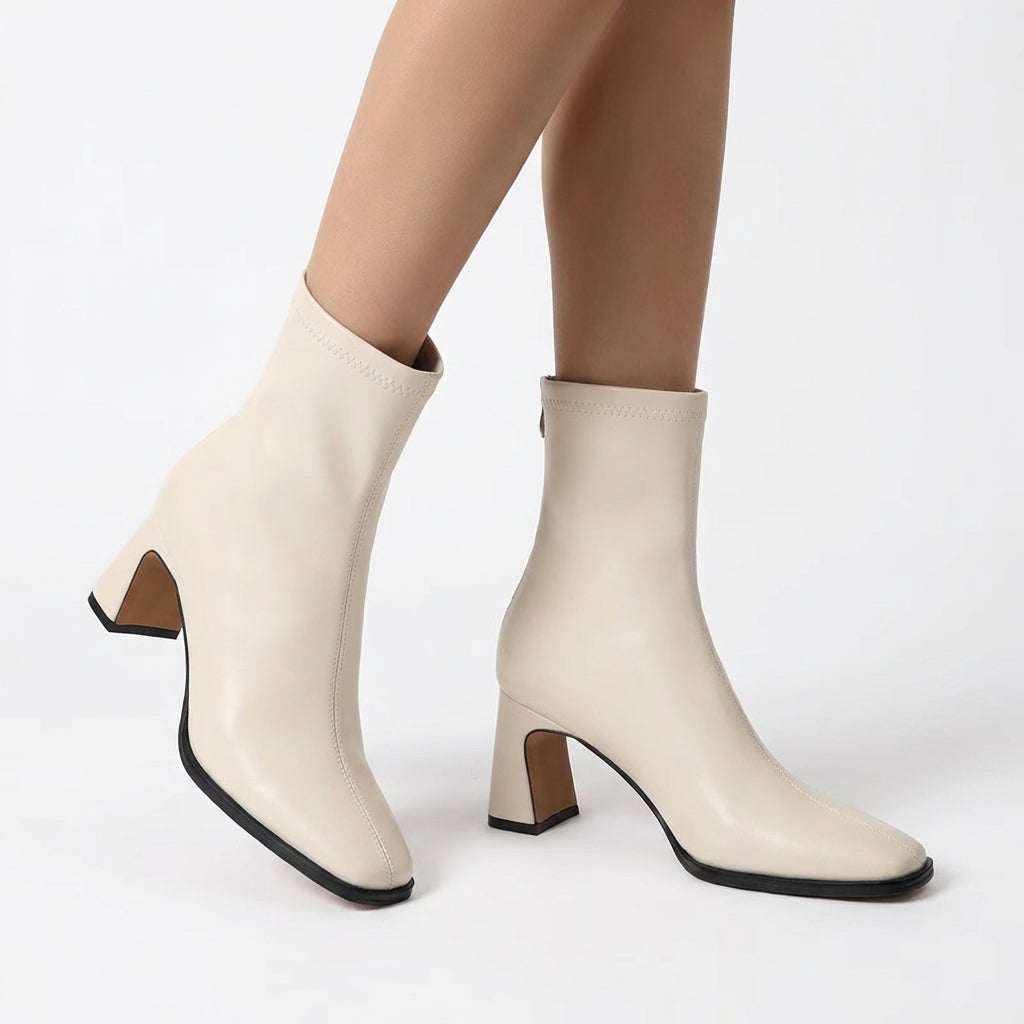 Vespera Women’s Square-Toe Ankle Boots | Sculpted Block Heel, Back-Zip Closure