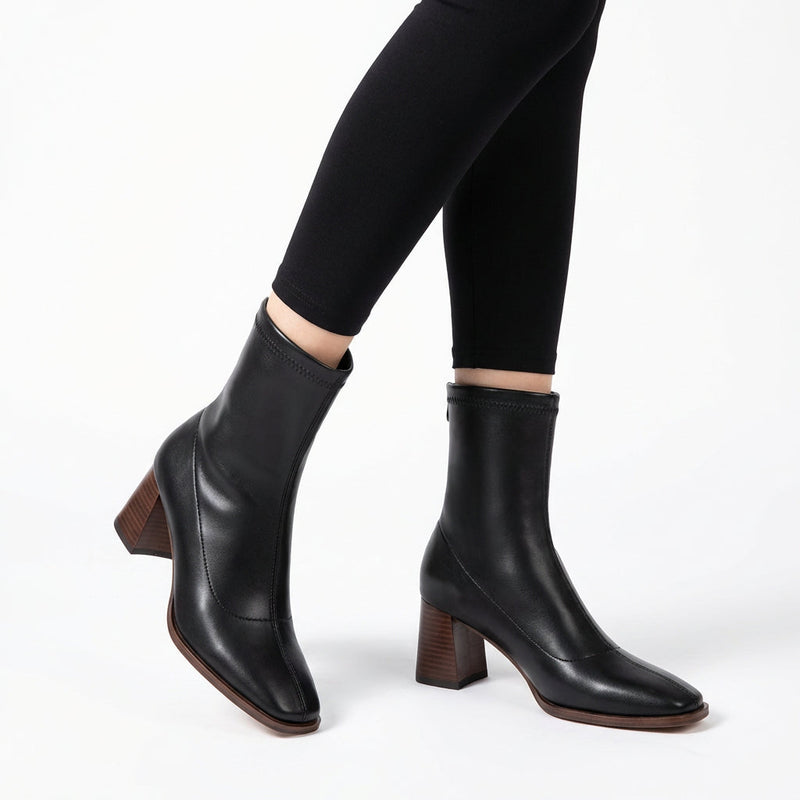 Vespera Women’s Square-Toe Ankle Boots | Sculpted Block Heel, Back-Zip Closure