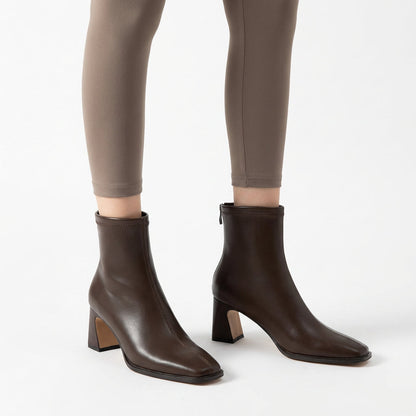 Vespera Women’s Square-Toe Ankle Boots | Sculpted Block Heel, Back-Zip Closure