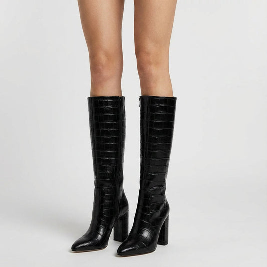 Tessa Women's High Heel Boots | Croc Textured, Modern Luxury