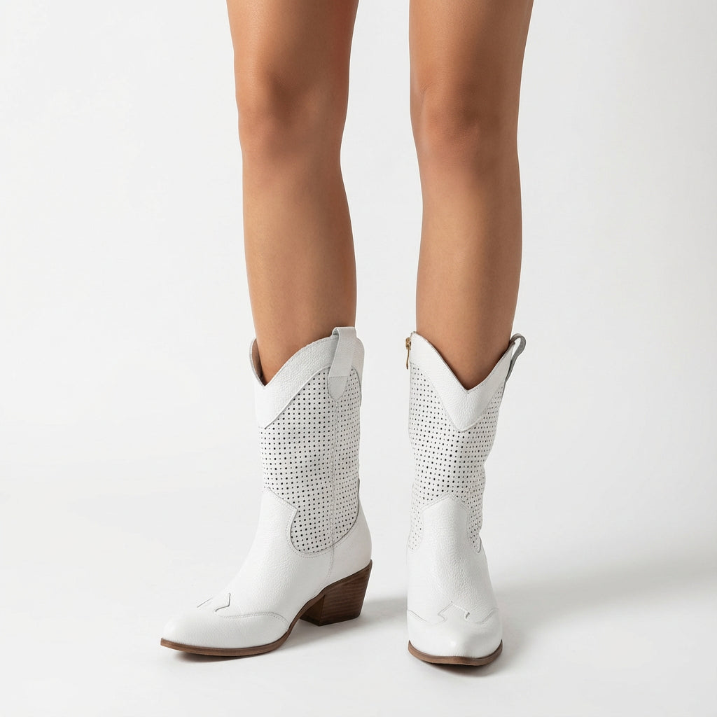 Charlotte Women's Western Boots | Winter Perforated Design, Stylish Warmth