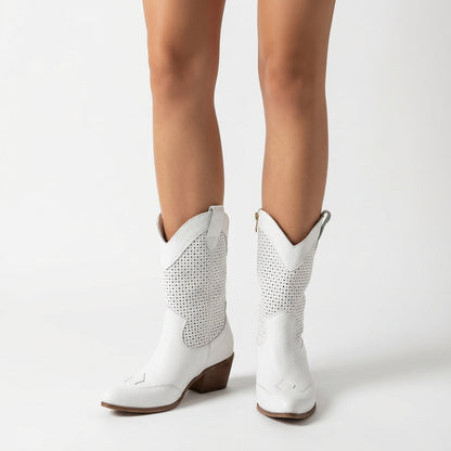 Charlotte Women's Western Boots | Winter Perforated Design, Stylish Warmth