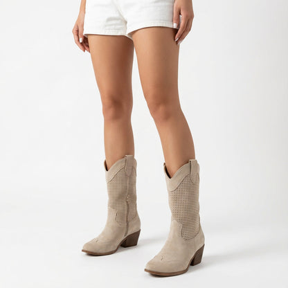Charlotte Women's Western Boots | Winter Perforated Design, Stylish Warmth