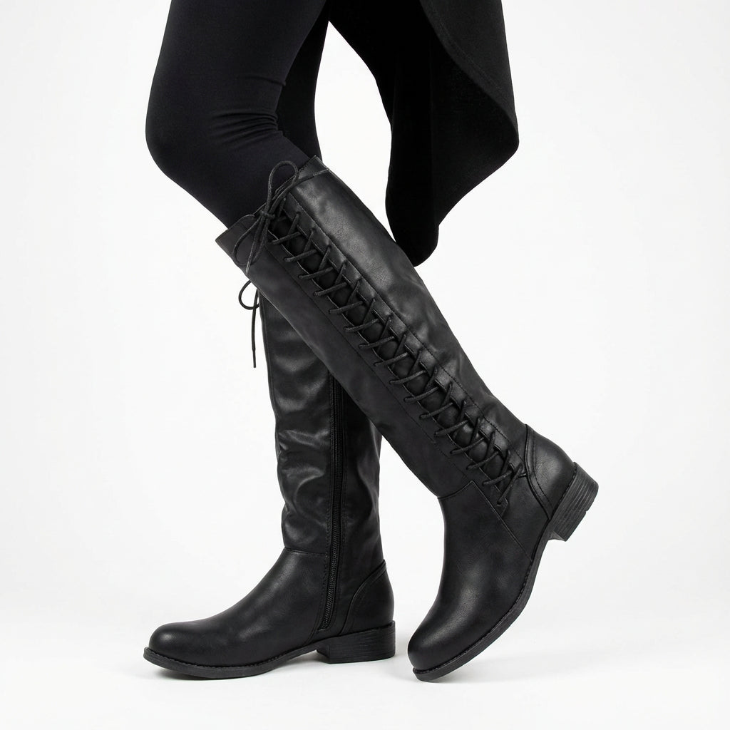 Morgan Women's Knee High Boots | Lace Up Front, Bold Modern Edge