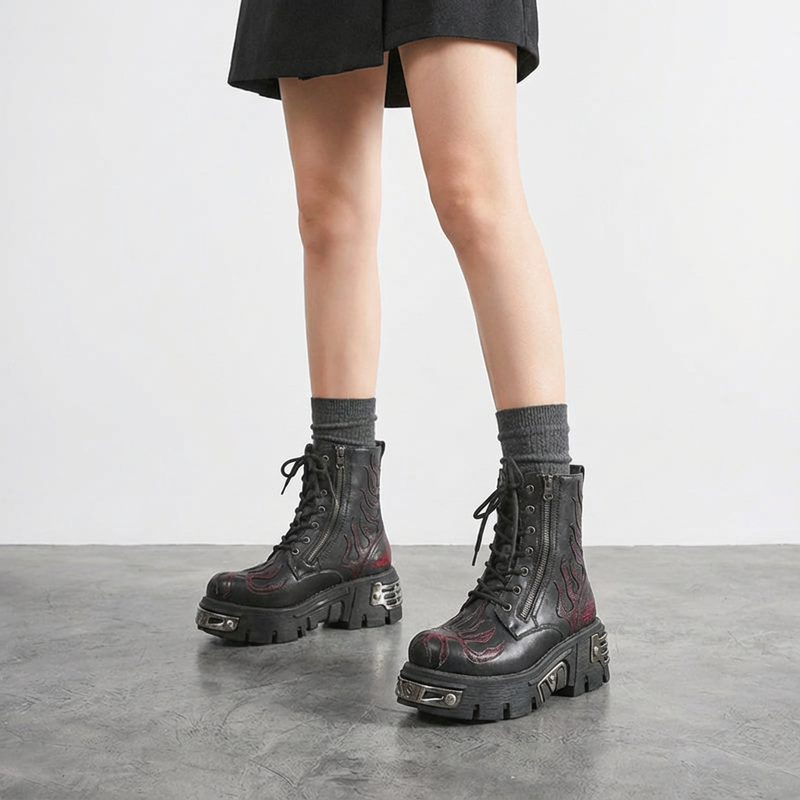 Virex Women’s Chunky Ankle Boots | Metal Platform, Lace-Up