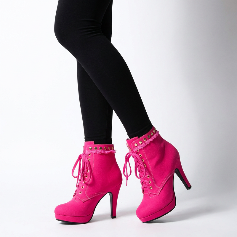 Lyra Women’s Lace-Up Ankle Boots | Denim Finish, Stiletto Heel