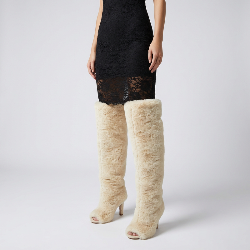 Nina Women's Over The Knee Boots | Fluffy Fur, High Heels