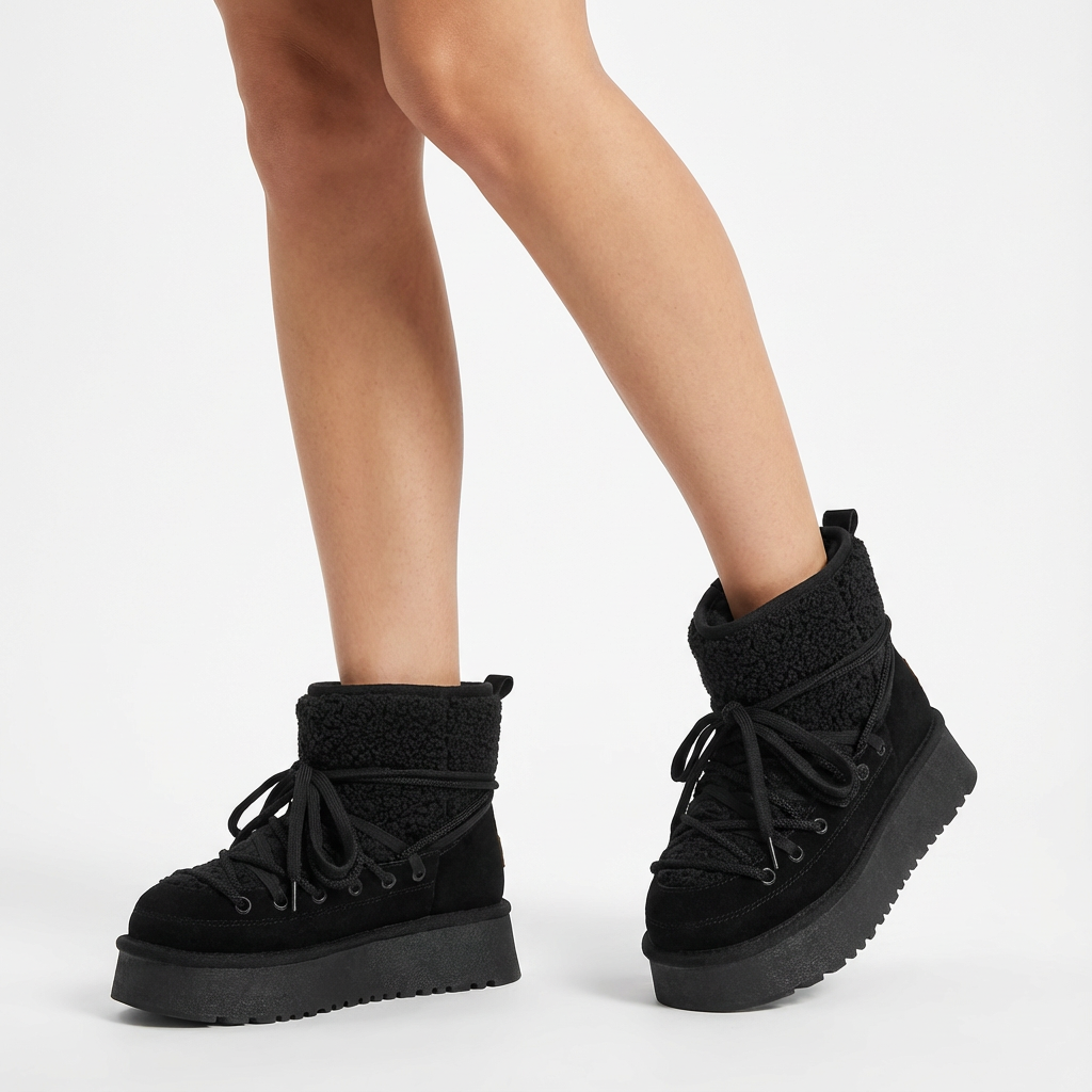 Bella Women's Black Snow Boots | Cow Leather, Warm & Stylish