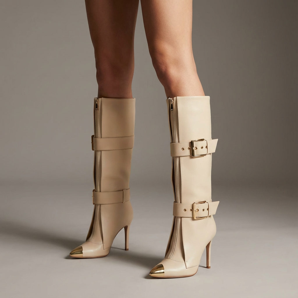 Evelyn Women's Black Knee High Boots | Stiletto Heels, Pointed Toe Design