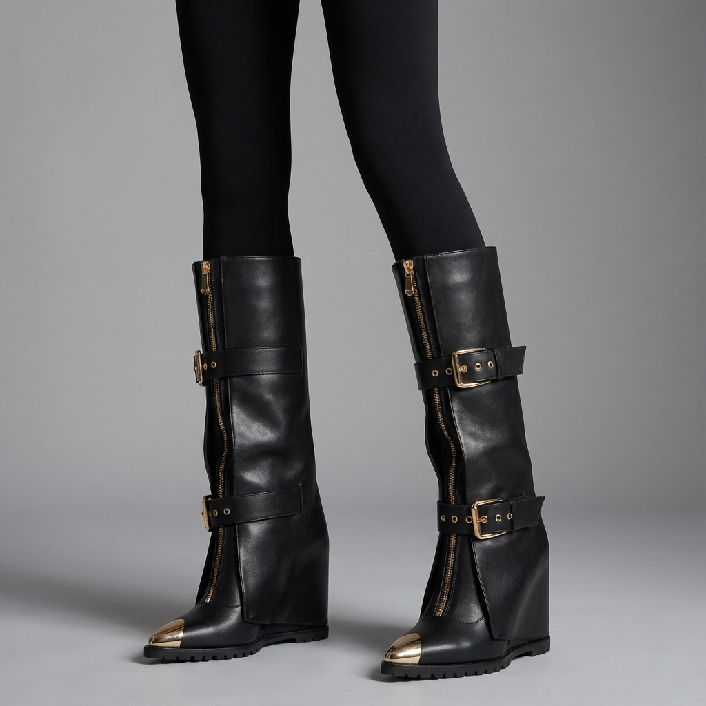 Evelyn Women's Black Knee High Boots | Stiletto Heels, Pointed Toe Design