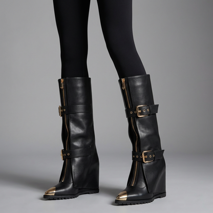 Evelyn Women's Black Knee High Boots | Stiletto Heels, Pointed Toe Design