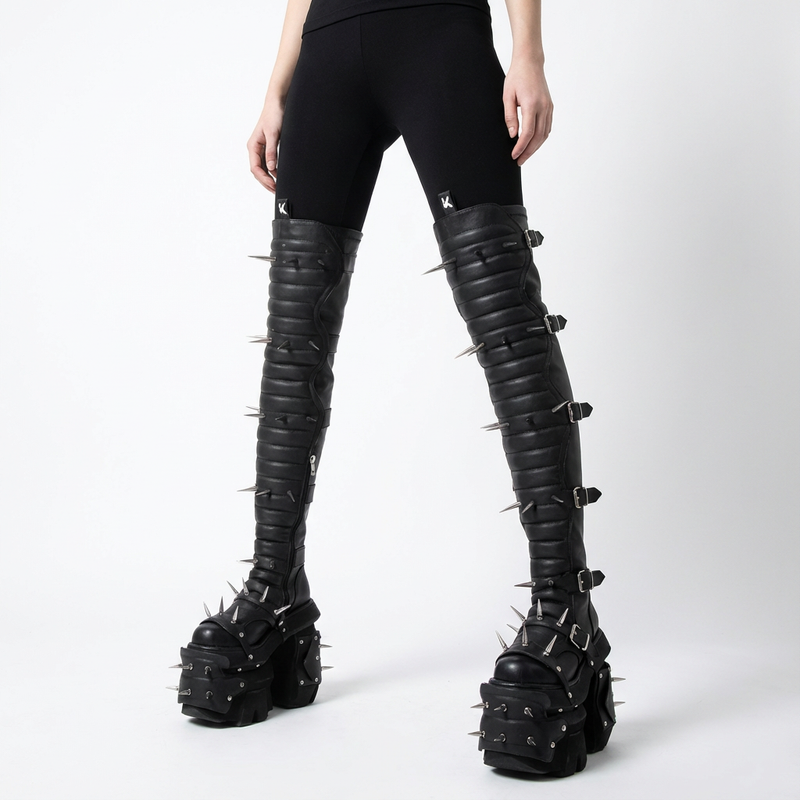Tank Punk Women's Over the Knee Boots | Rivet Design, Synthetic Leather