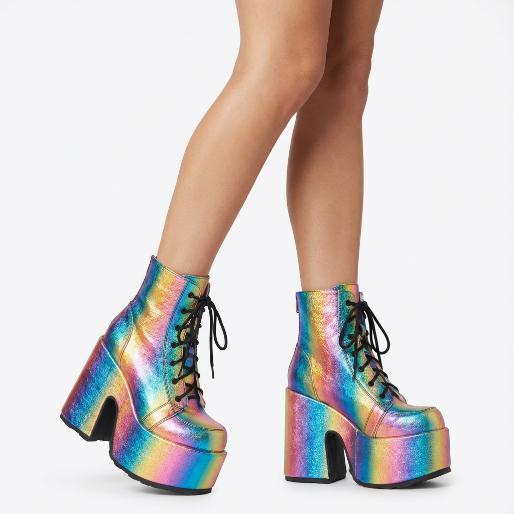 Tina Women's Black Punk Boots | Thick Sole, Lace-Up Design