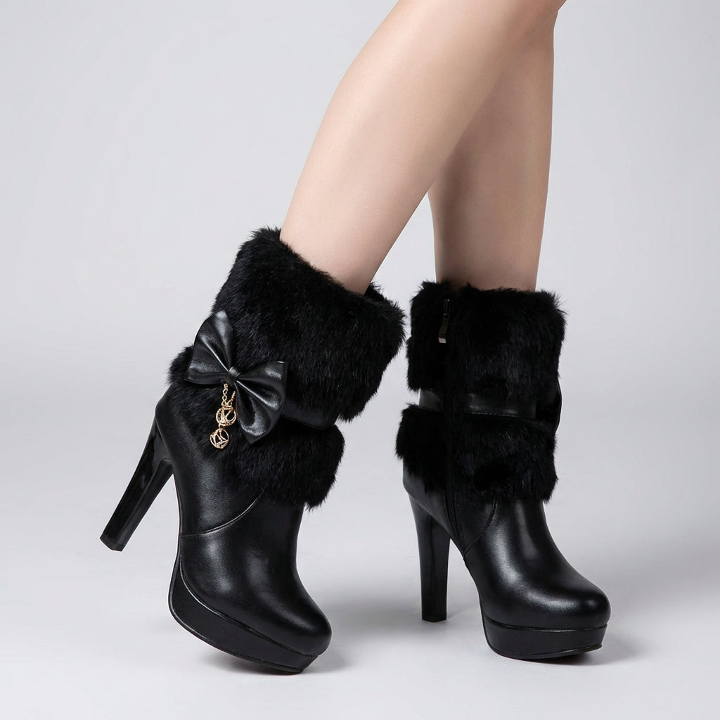 Bottines à talons hauts pour femmes Seraphine | Bordure en fausse fourrure, breloques perles