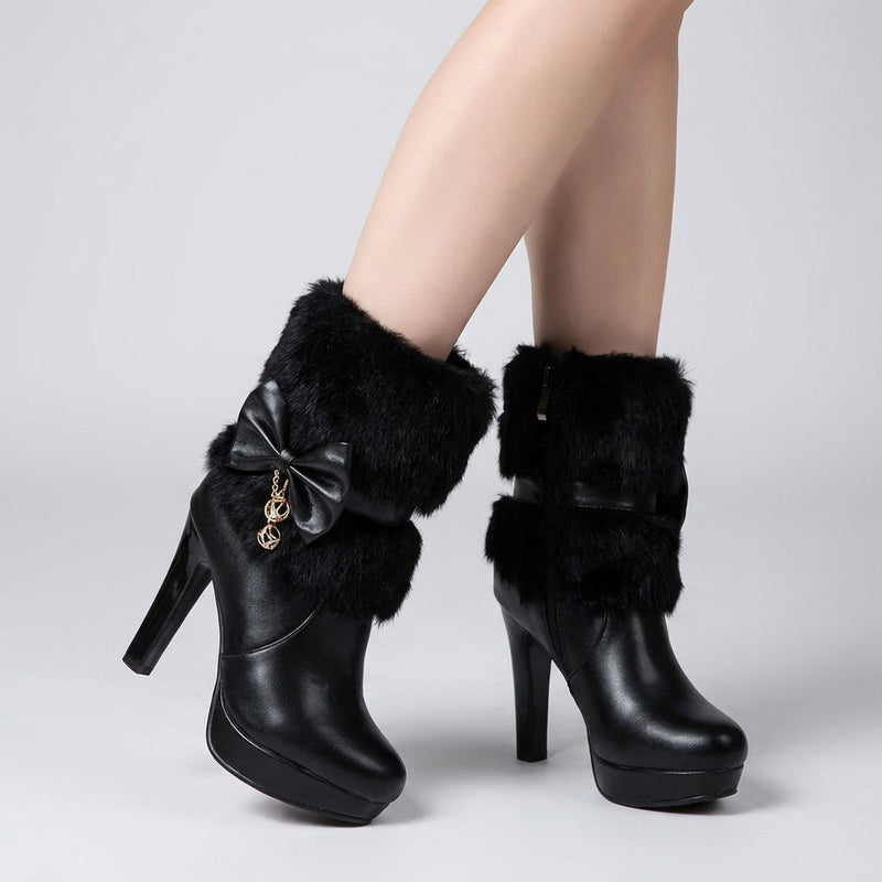 Bottines à talons hauts pour femmes Seraphine | Bordure en fausse fourrure, breloques perles