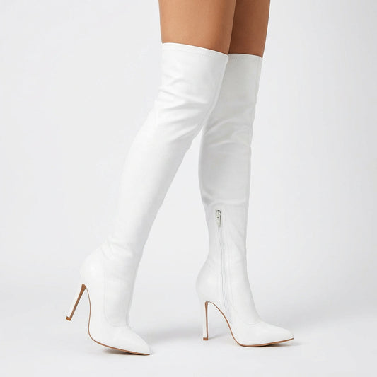 Aneikeh Women’s Thigh High Boots | Croc-Embossed Finish, Pointed Toe